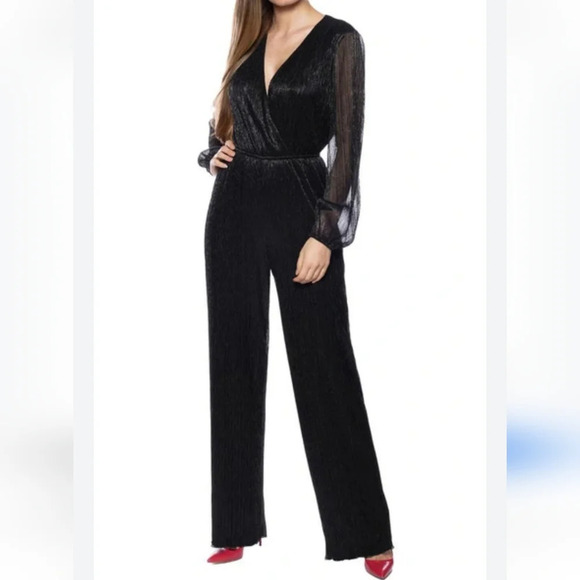 MARINA Metallic Surplice Jumpsuit Black Size 14 - Picture 1 of 11